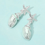 Silver Dipped Starfish Seashell Drop Dangle Statement Earrings
