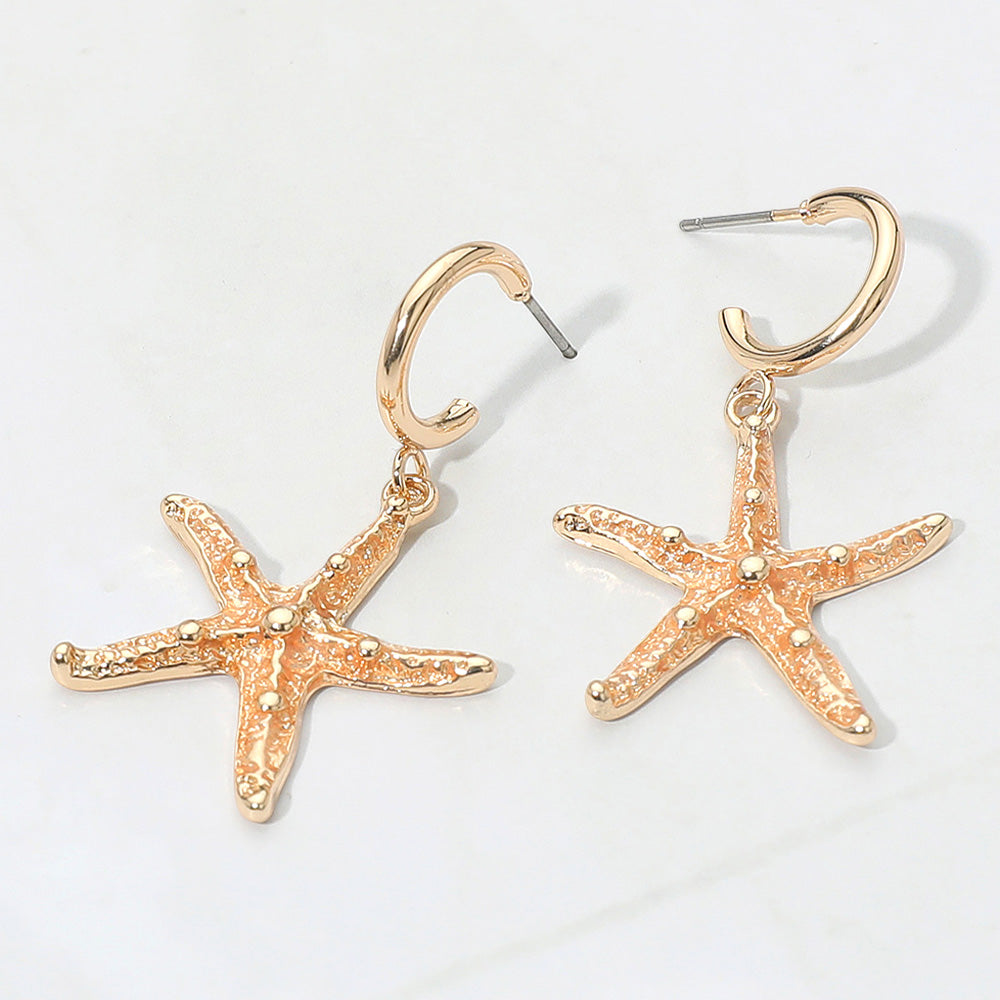 Gold Dipped Enamel Starfish Dangle Earrings