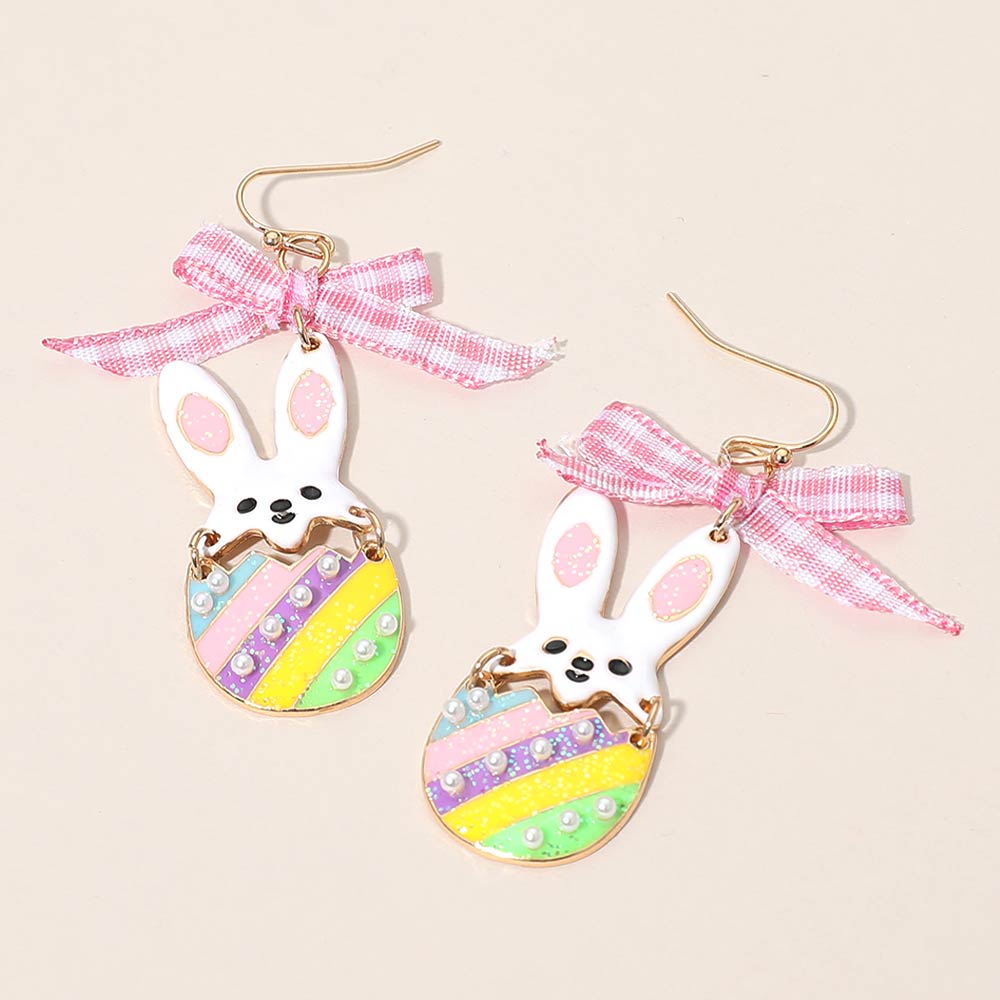 Easter Bunny Egg Bow Drop Earrings