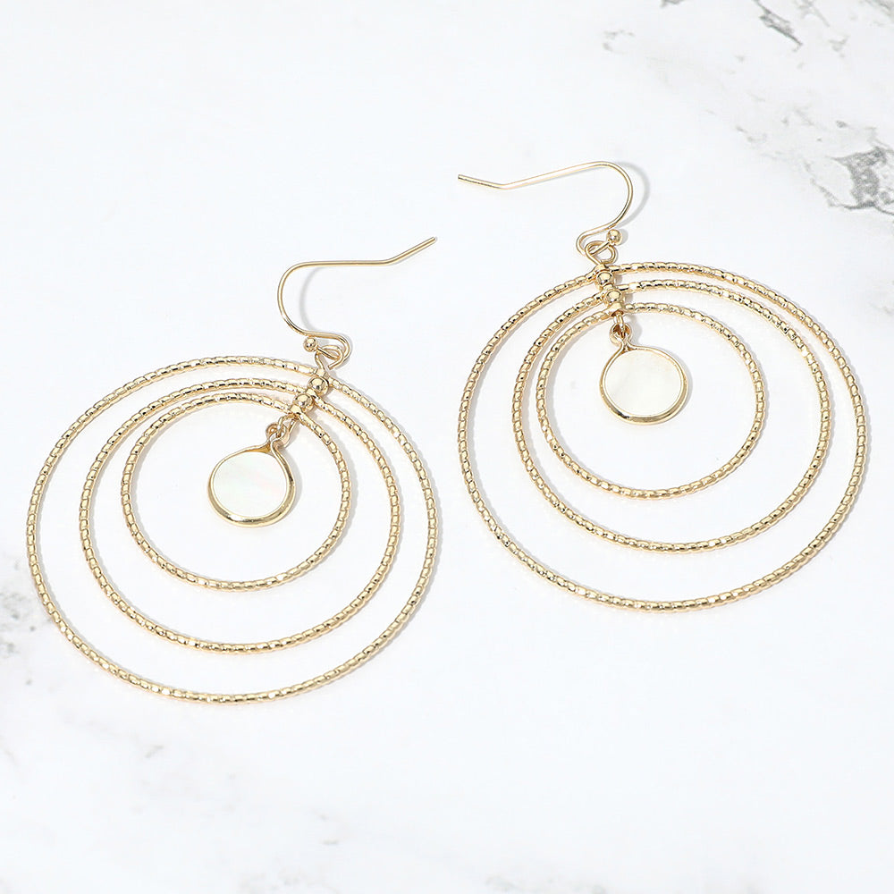 Circle Mother of Pearl Accent Layered Ring Drop Earrings