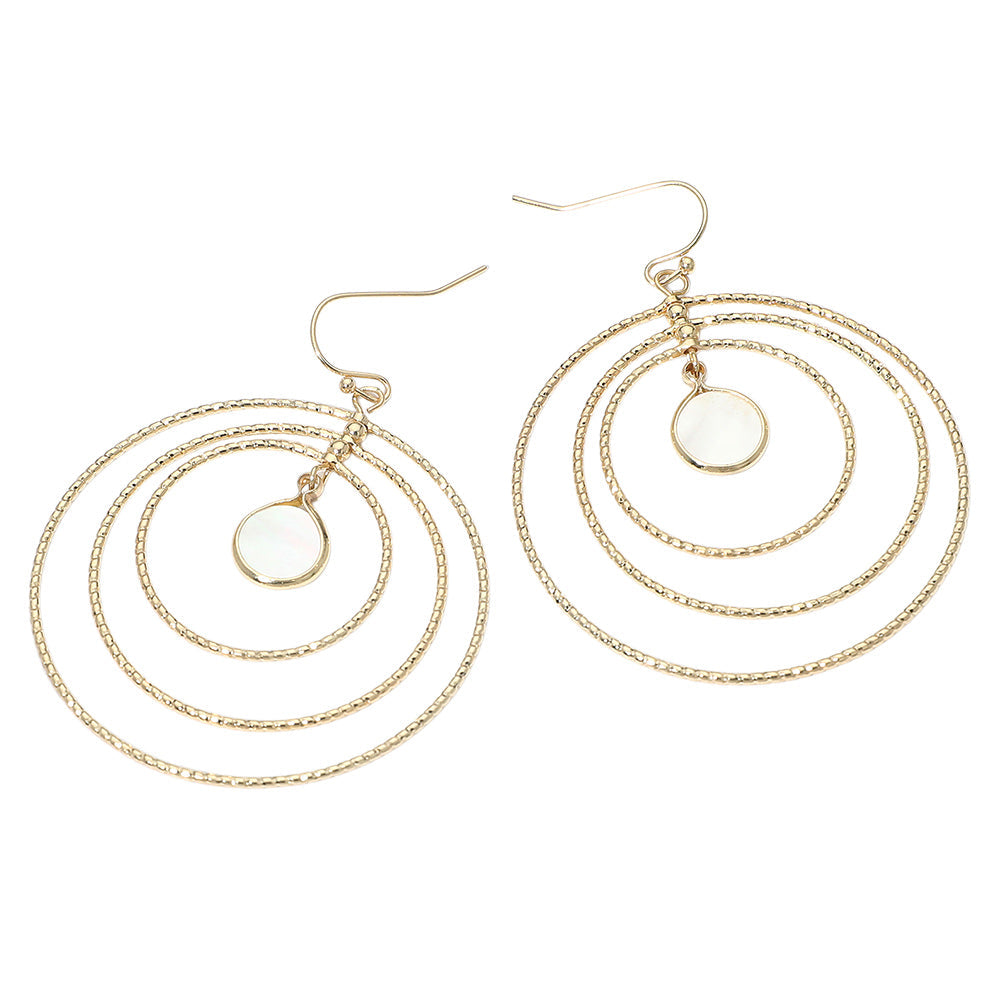 Circle Mother of Pearl Accent Layered Ring Drop Earrings