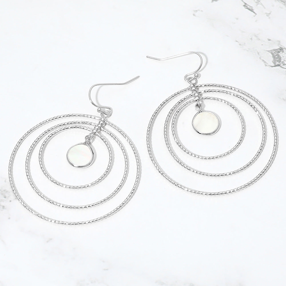 Circle Mother of Pearl Accent Layered Ring Drop Earrings