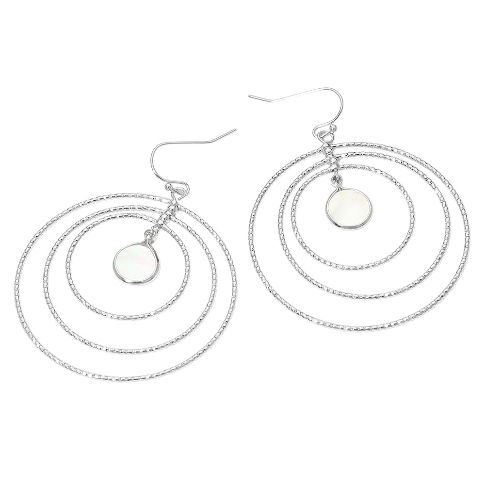Circle Mother of Pearl Accent Layered Ring Drop Earrings