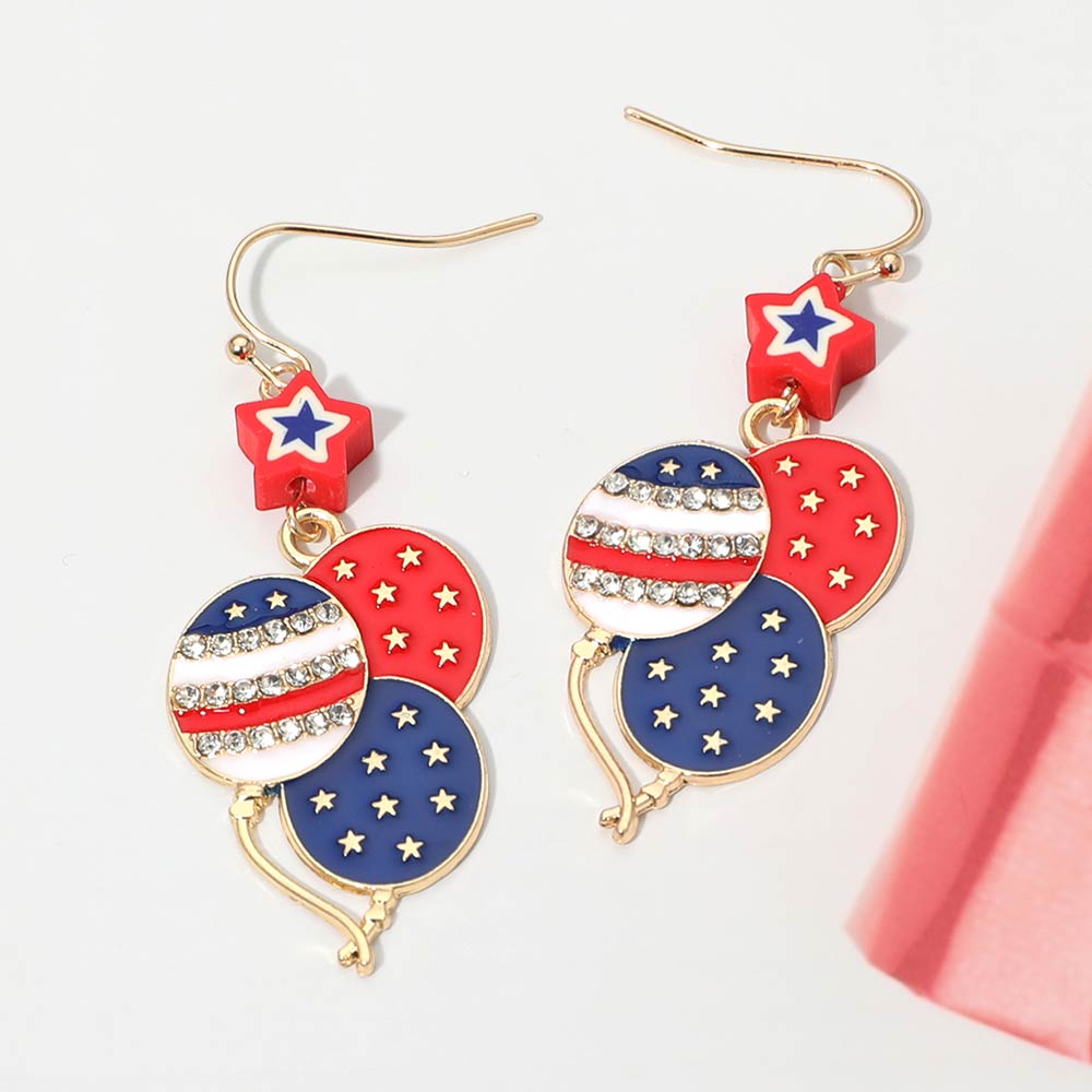 American USA Patriotic Star Balloon Drop Earrings