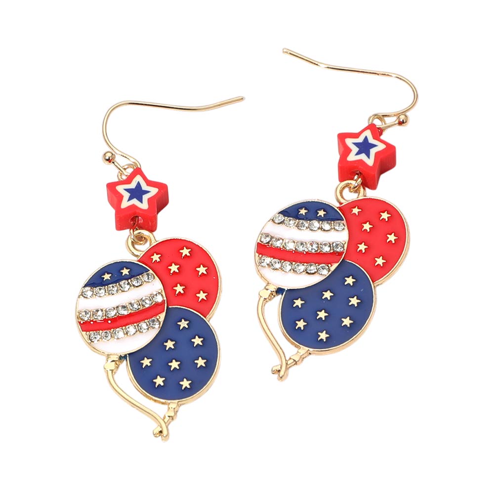 American USA Patriotic Star Balloon Drop Earrings