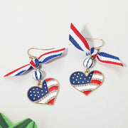 American USA Bow Heart Flag Link Drop Earrings