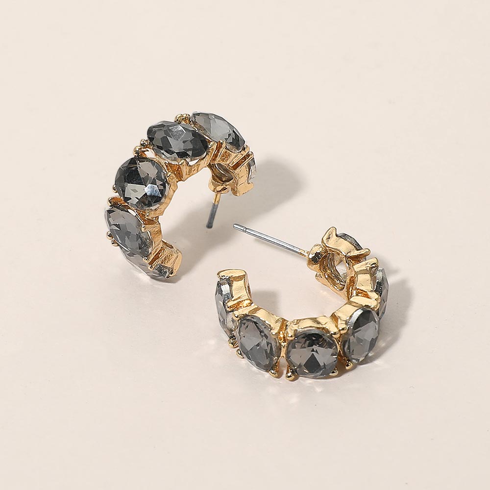 Oval Stone Cluster Hoop Earrings