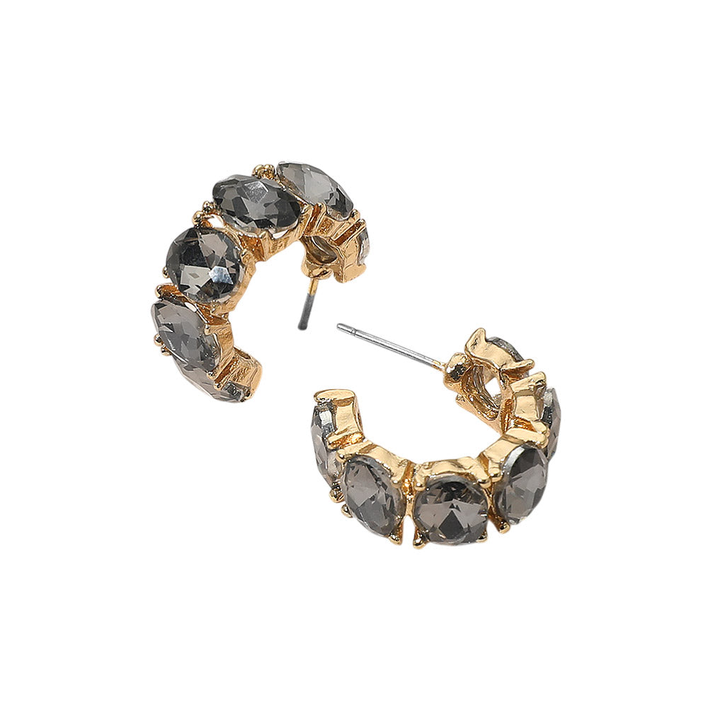 Oval Stone Cluster Hoop Earrings