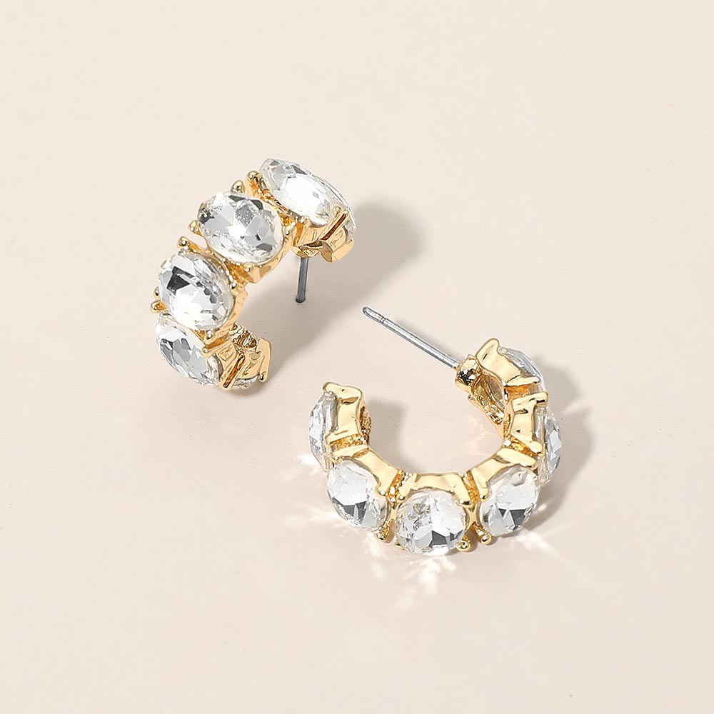 Oval Stone Cluster Hoop Earrings