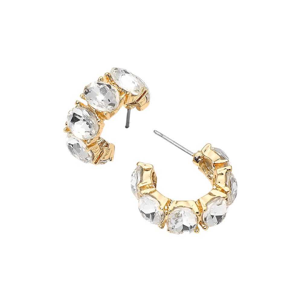 Oval Stone Cluster Hoop Earrings