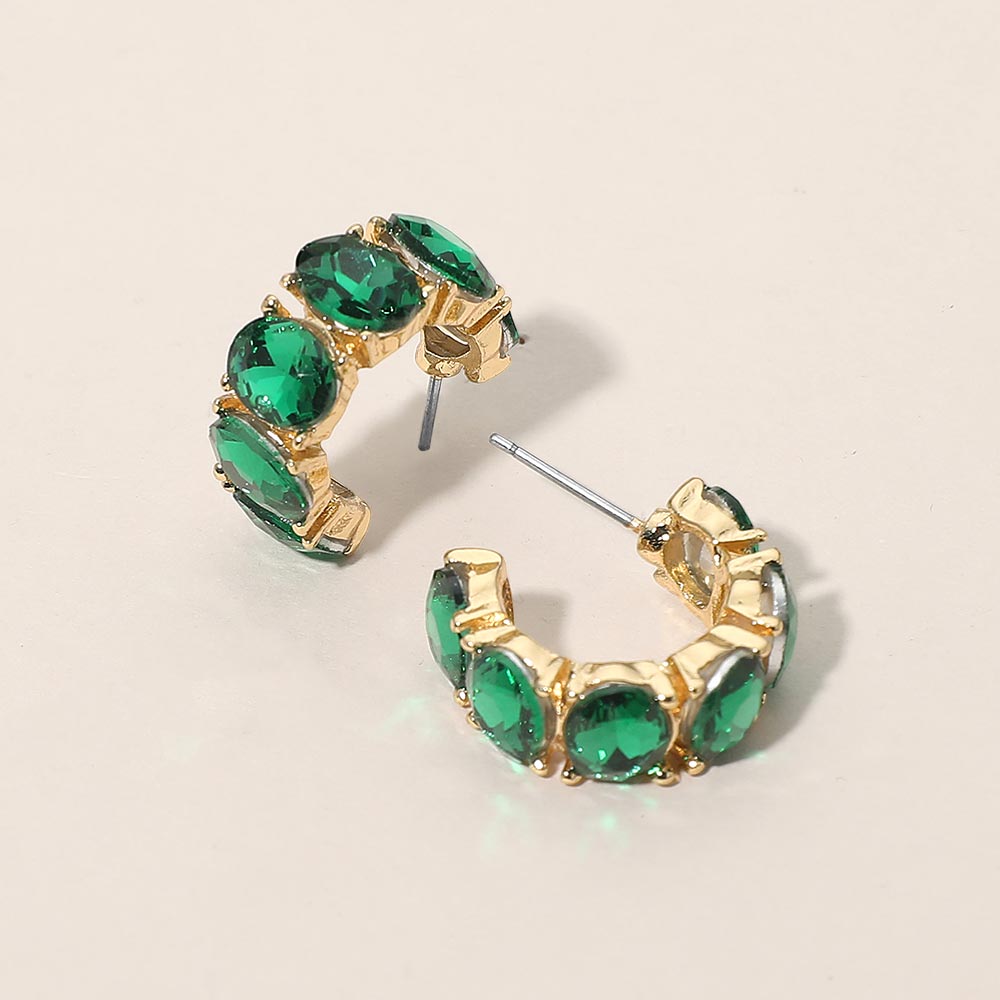 Oval Stone Cluster Hoop Earrings