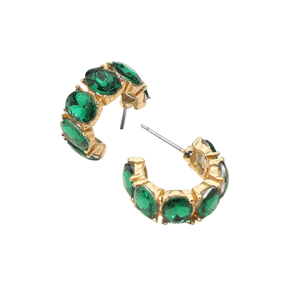 Oval Stone Cluster Hoop Earrings