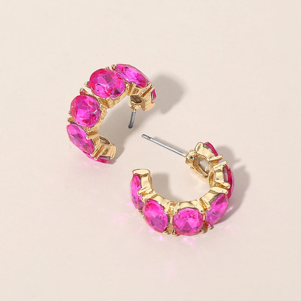 Oval Stone Cluster Hoop Earrings