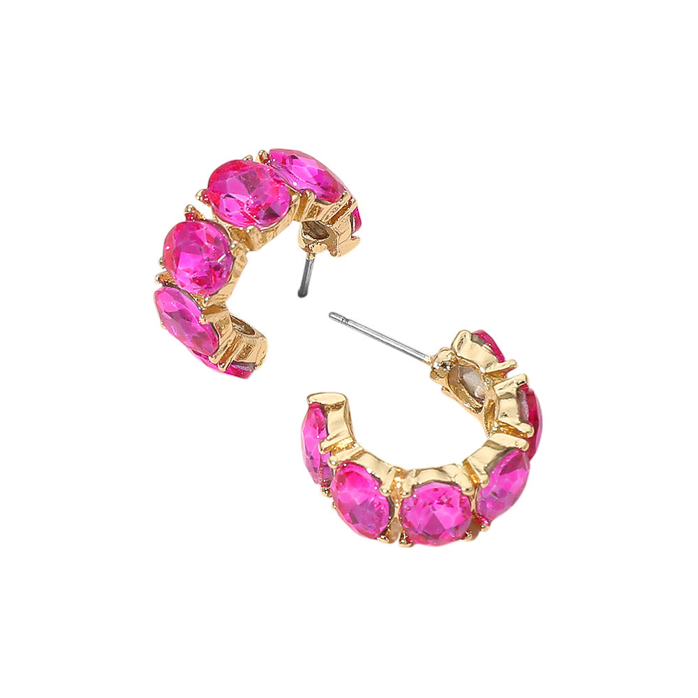 Oval Stone Cluster Hoop Earrings