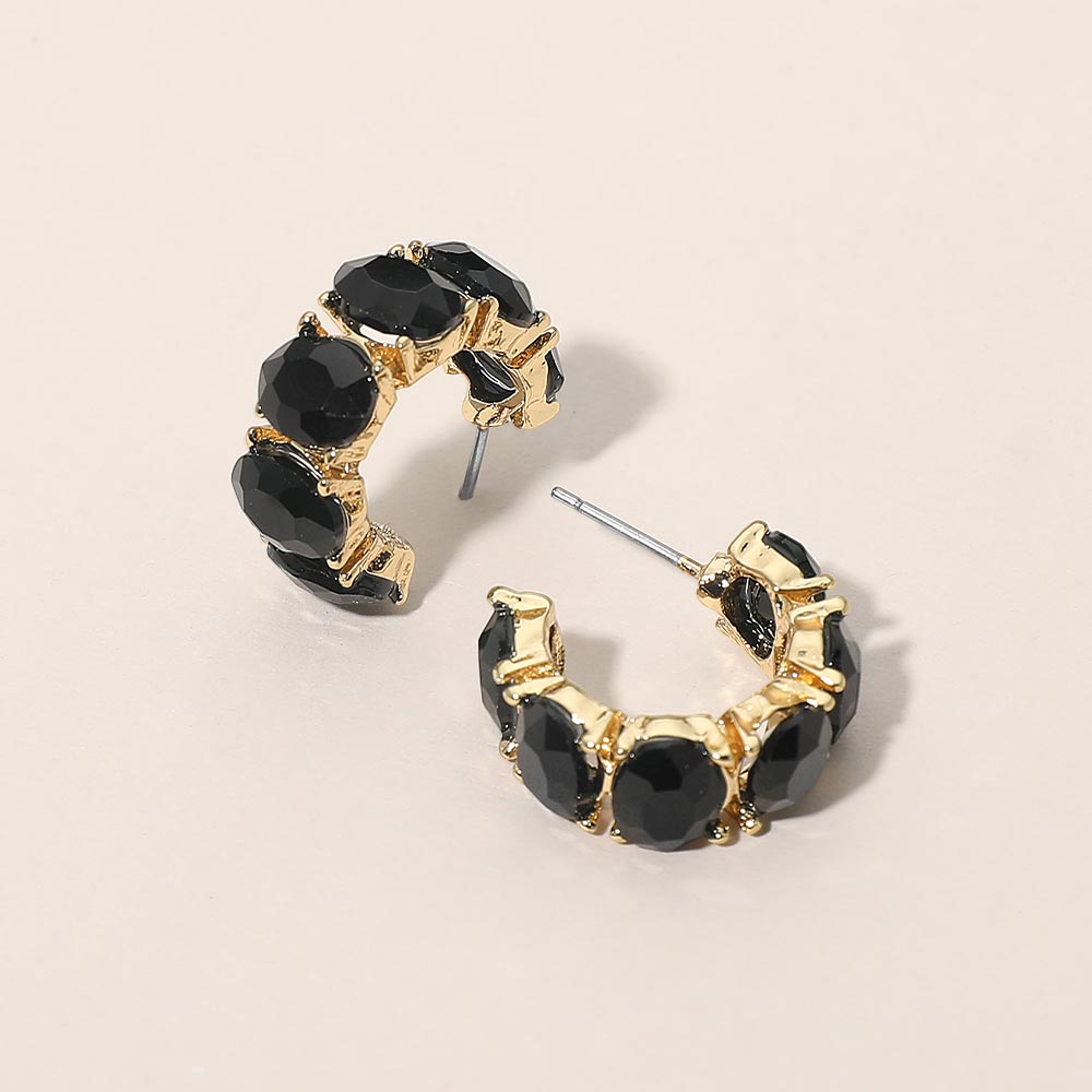 Oval Stone Cluster Hoop Earrings