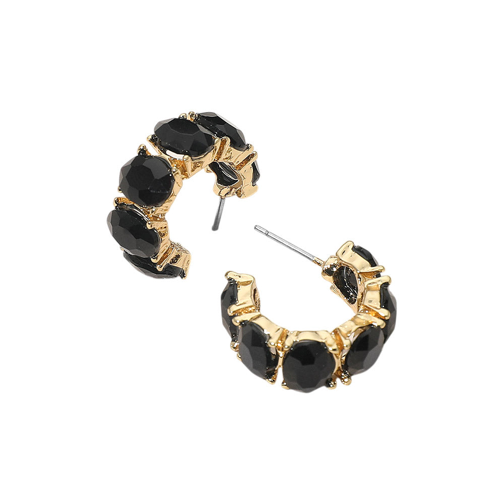 Oval Stone Cluster Hoop Earrings