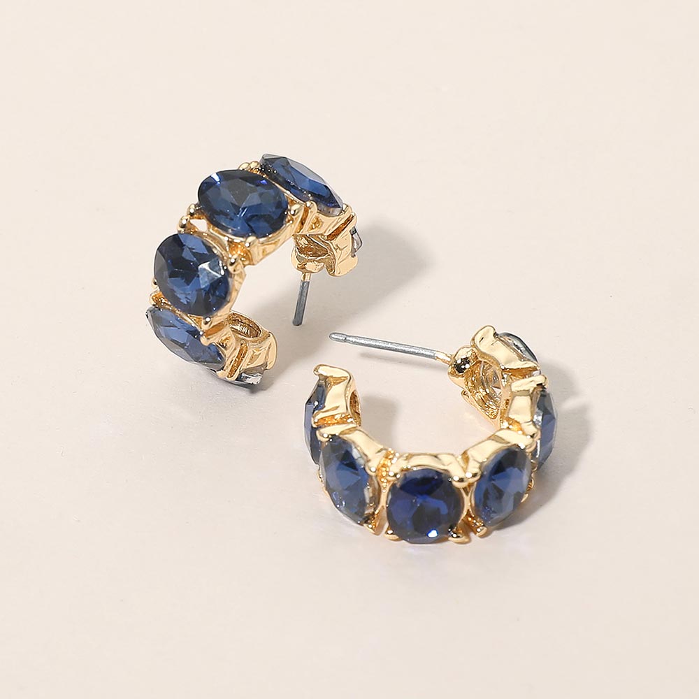 Oval Stone Cluster Hoop Earrings