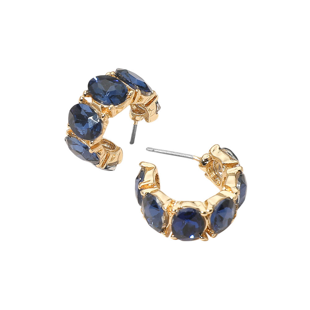 Oval Stone Cluster Hoop Earrings