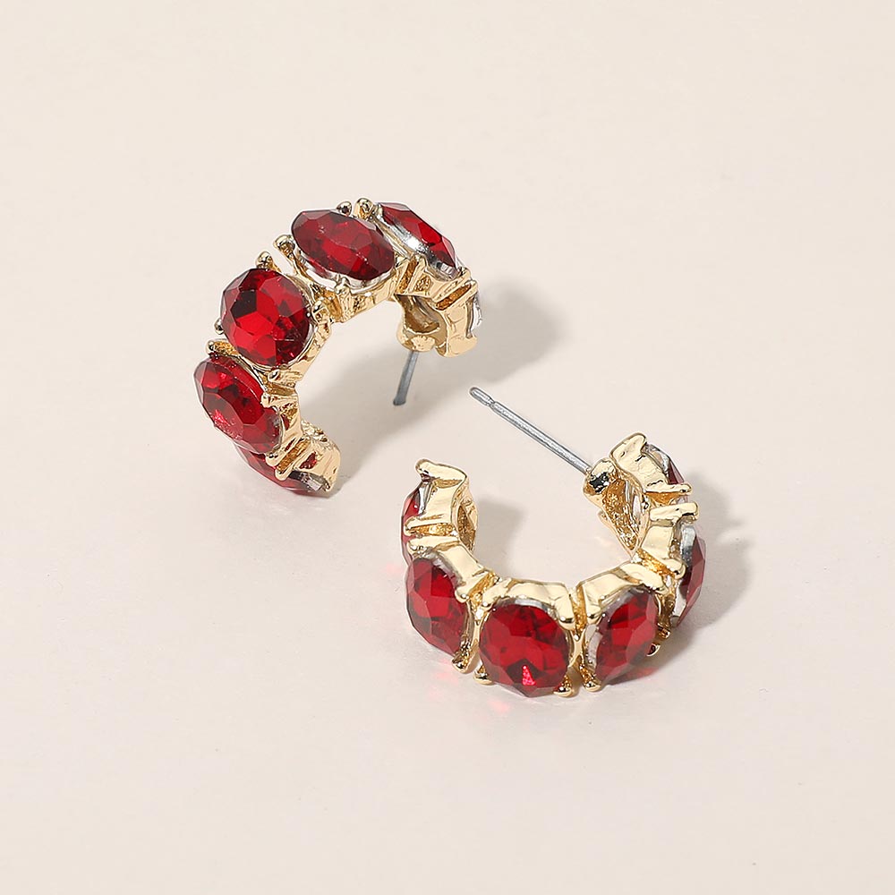 Oval Stone Cluster Hoop Earrings