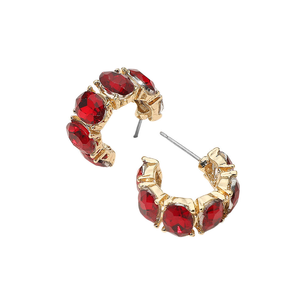 Oval Stone Cluster Hoop Earrings