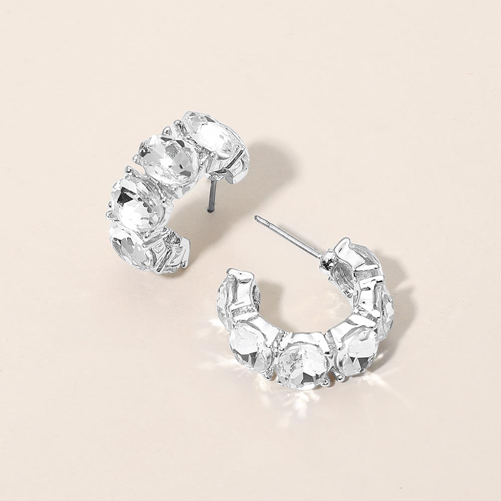 Oval Stone Cluster Hoop Earrings