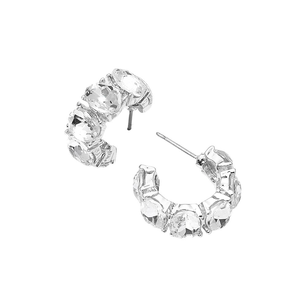 Oval Stone Cluster Hoop Earrings