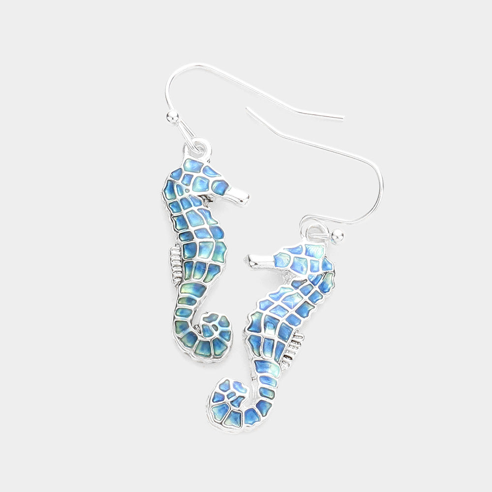 Women's Enamel Metal Seahorse Dangle Earrings