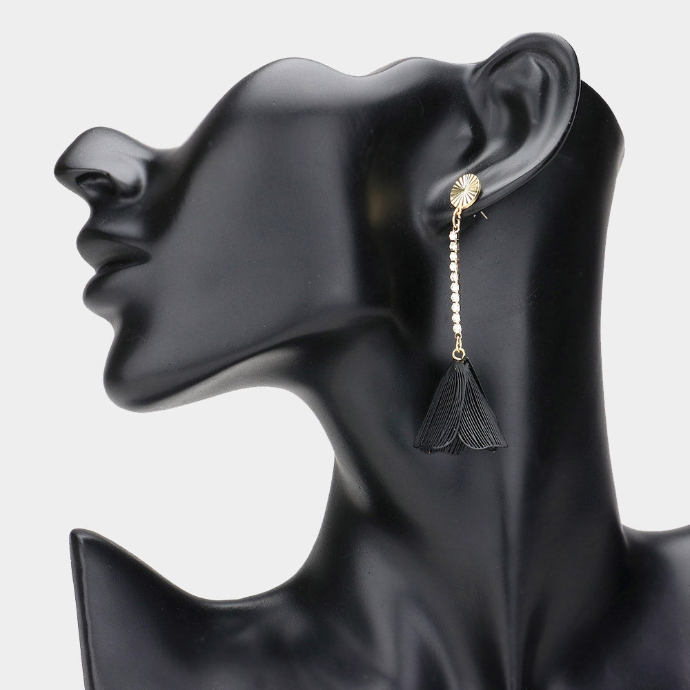 Stone Pointed Metal Cut Out Petal Dropdown Earrings