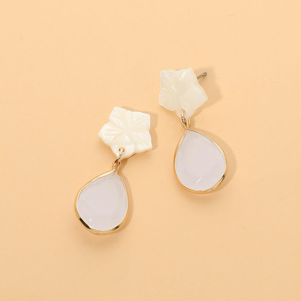 Floral Teardrop Stone Drop Earrings