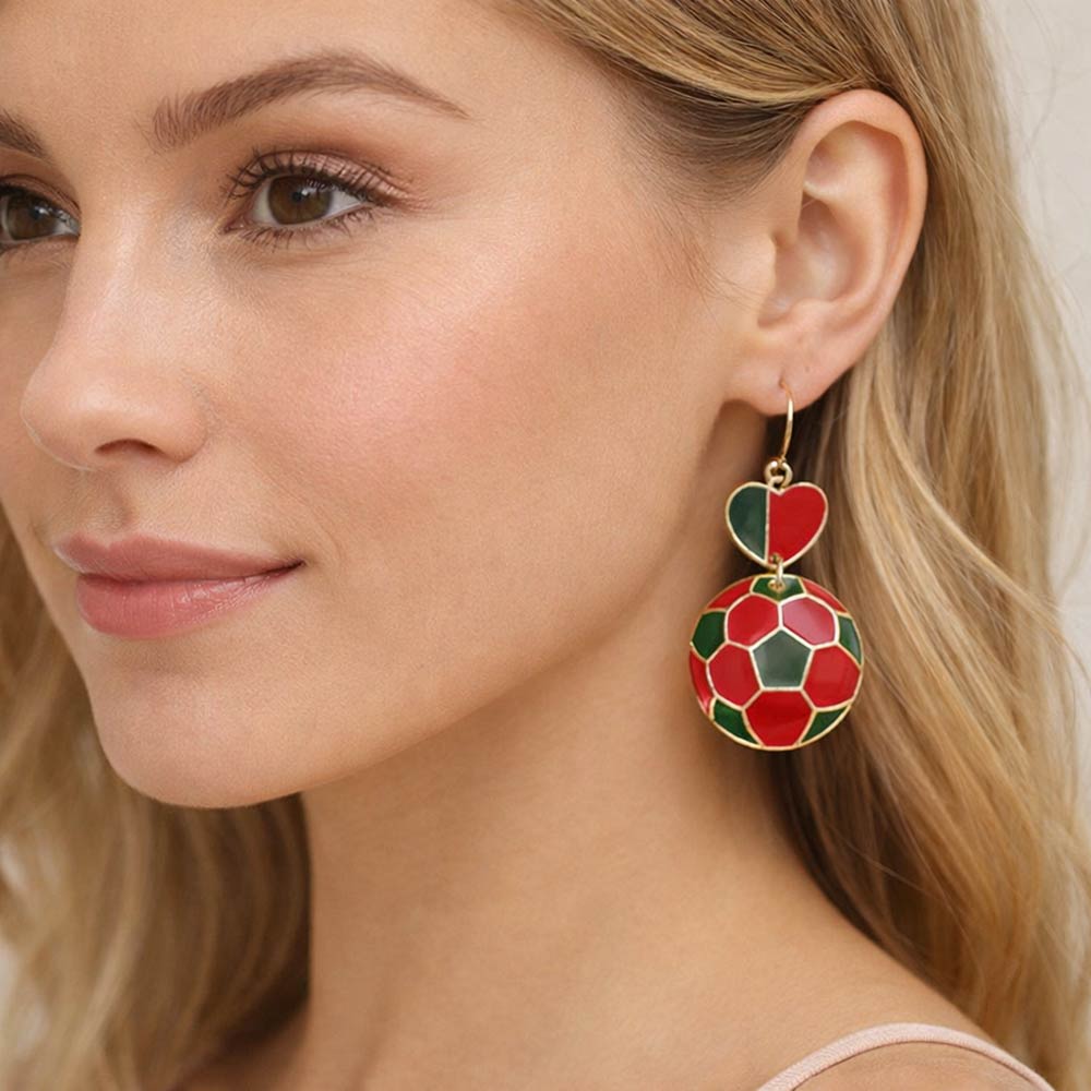 Portugal Flag Soccer Ball Link Drop Earrings