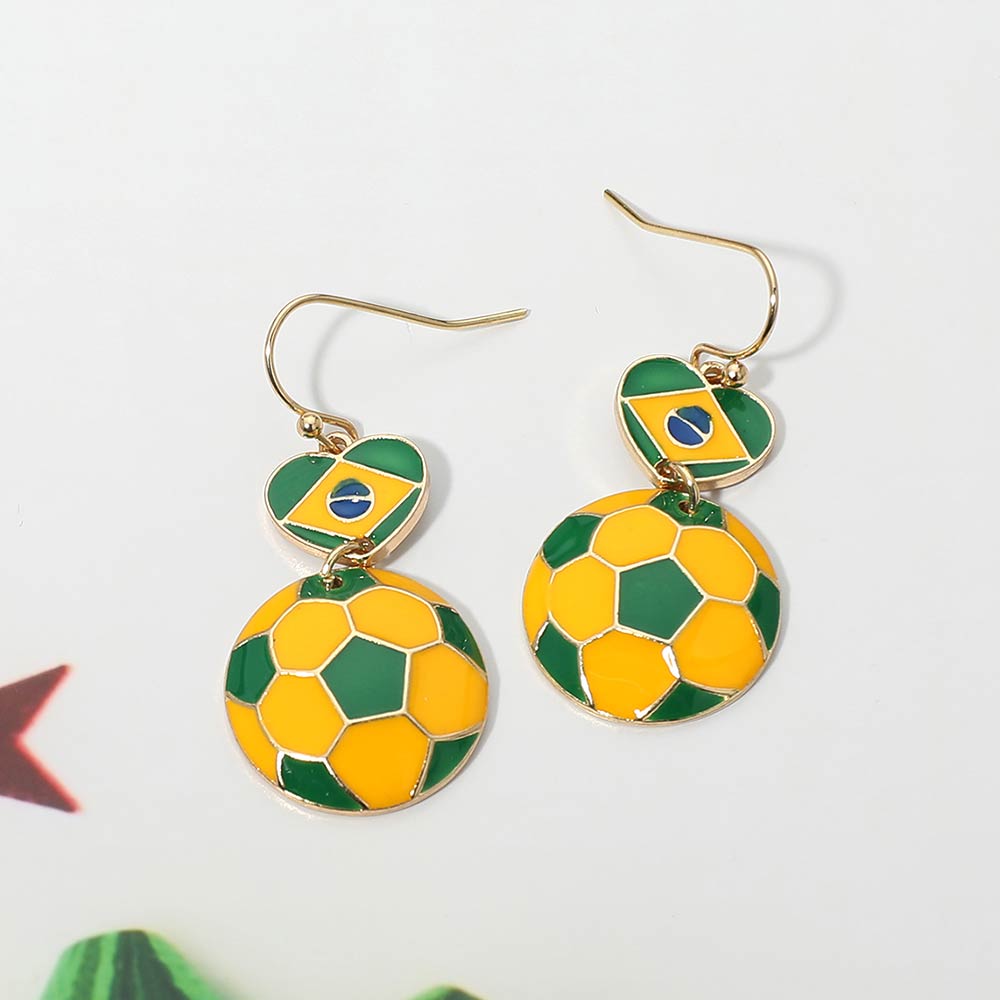Brazil Flag Soccer Ball Link Drop Earrings