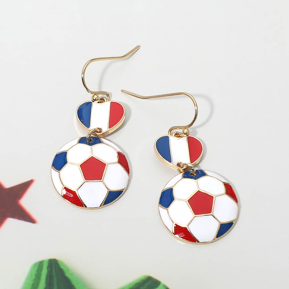 France Flag Soccer Ball Link Drop Earrings