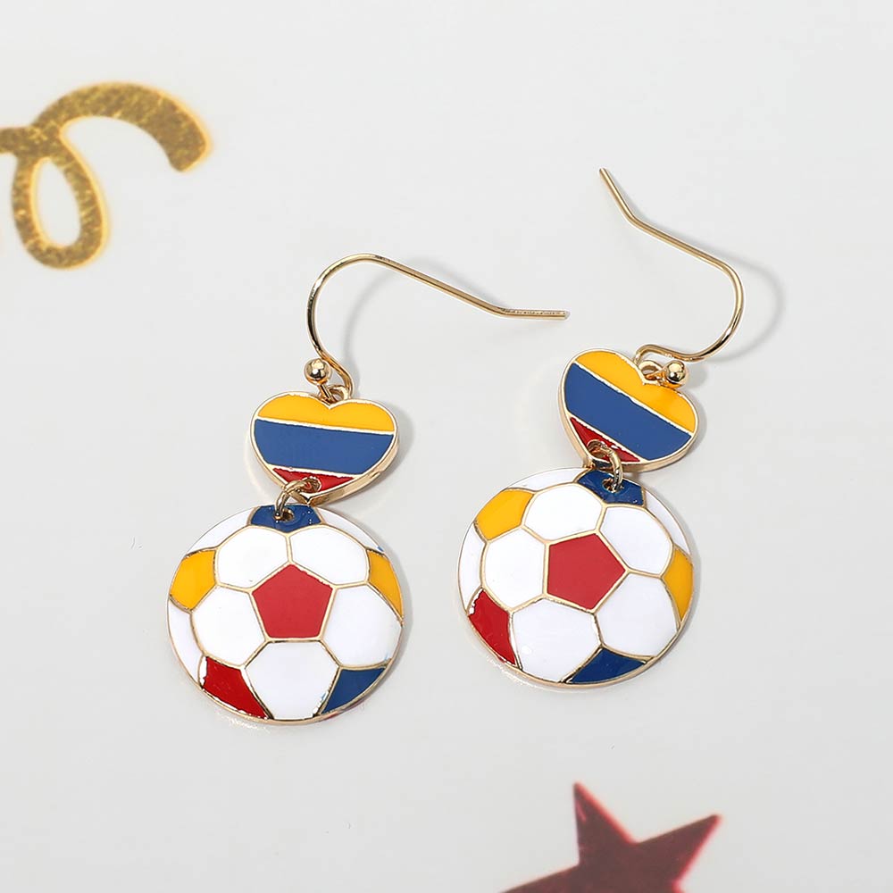 Women's Colombia Flag Soccer Ball Link Drop Dangle Earrings
