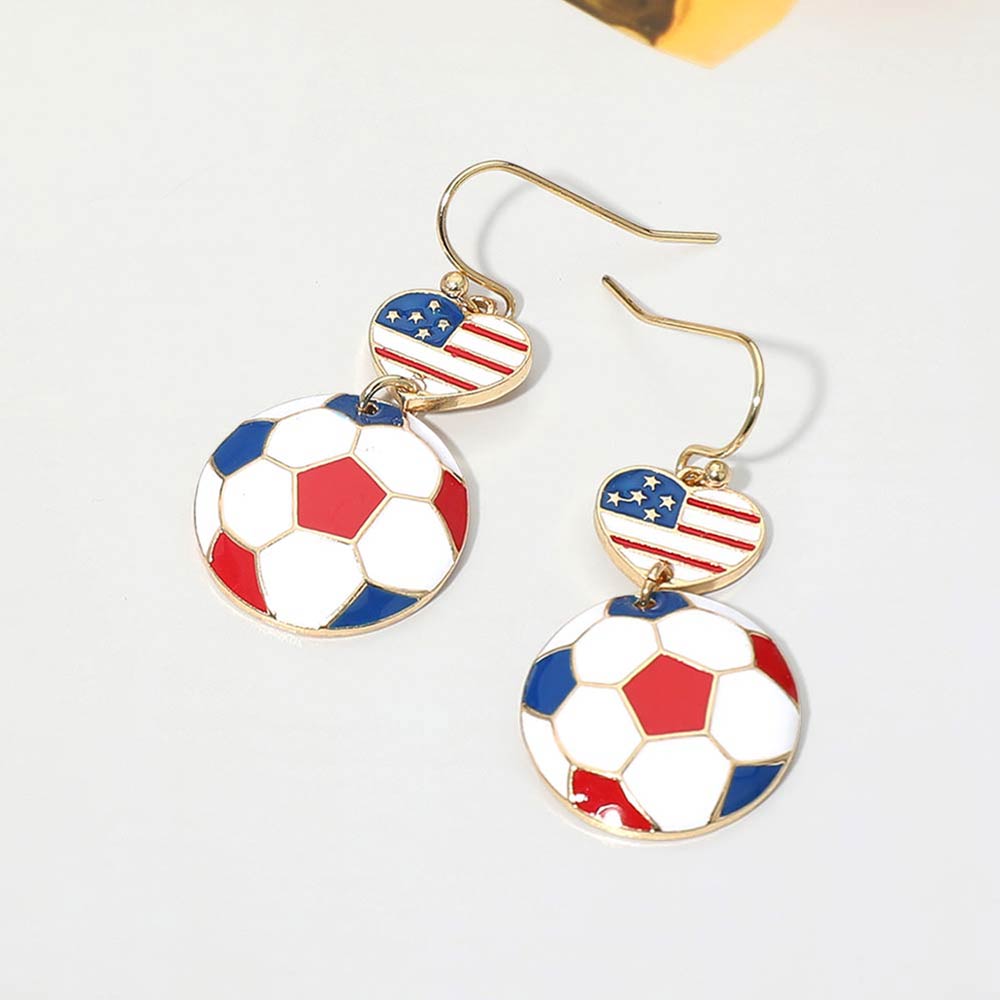 USA Flag Soccer Ball Link Drop Earrings