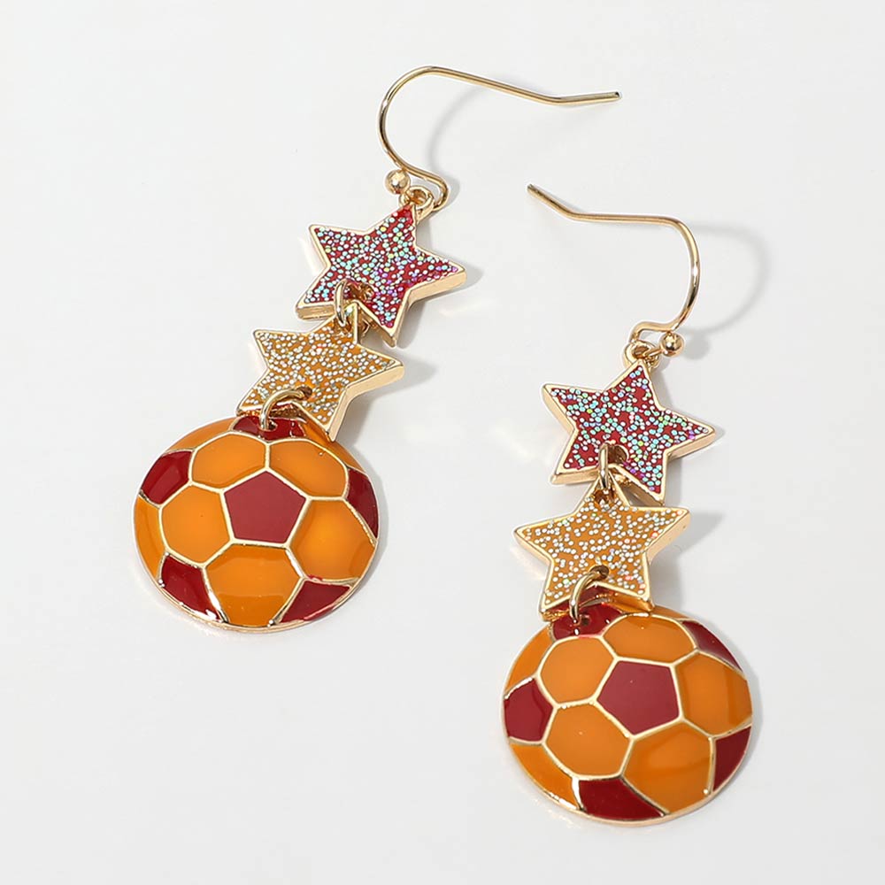 Spain Glittered Double Star Soccer Ball Drop Earrings