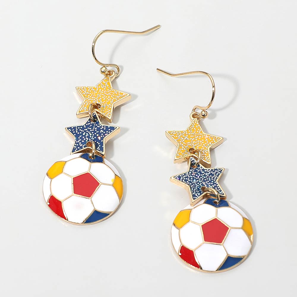 Colombia Glittered Double Star Soccer Ball Drop Earrings