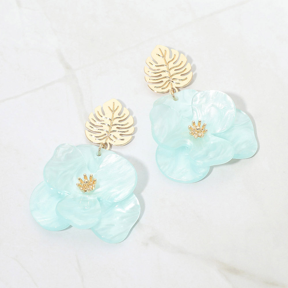 Tropical Leaf Resin Bold Flower Drop Earrings