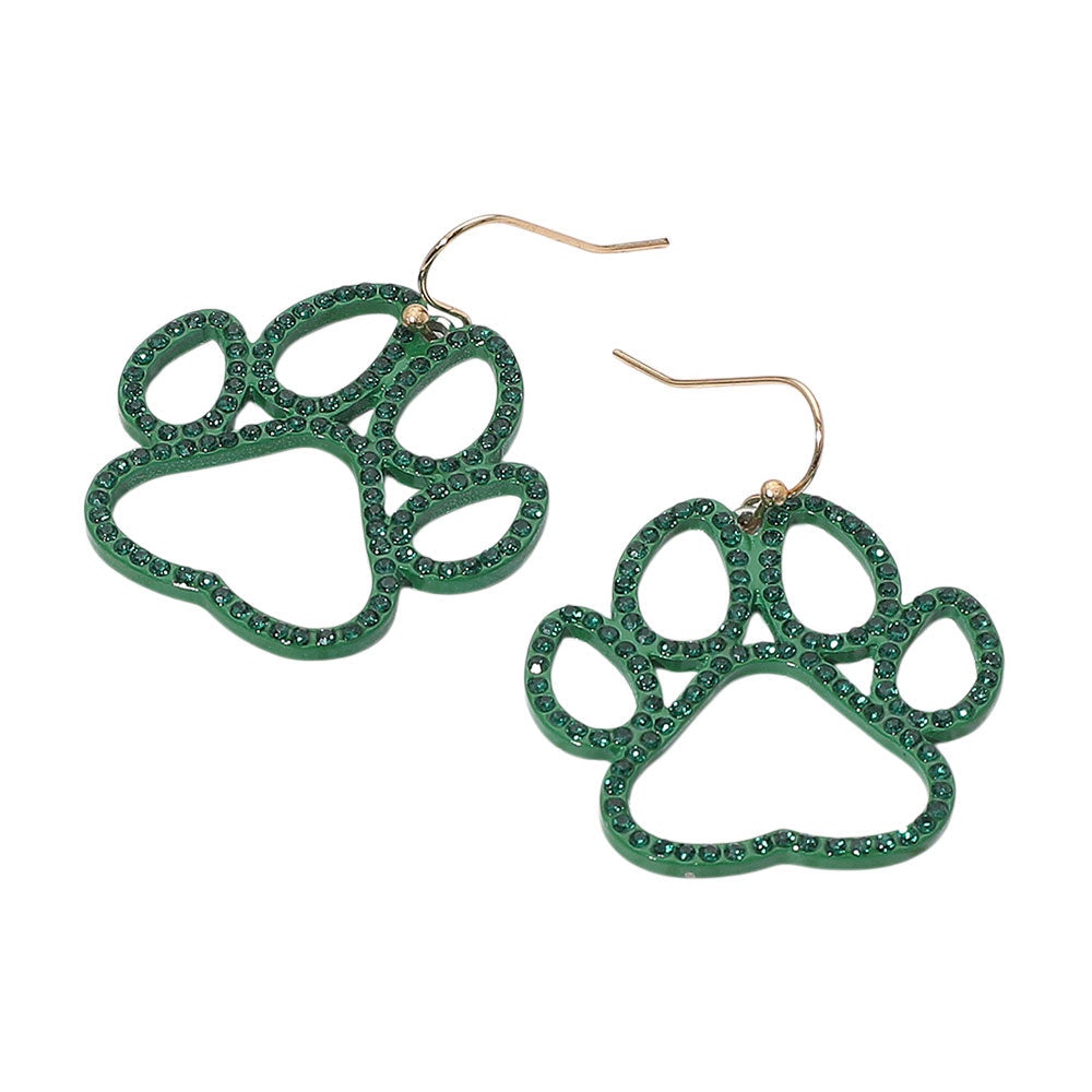 Rhinestone Paved Gameday Paw Dangle Earrings