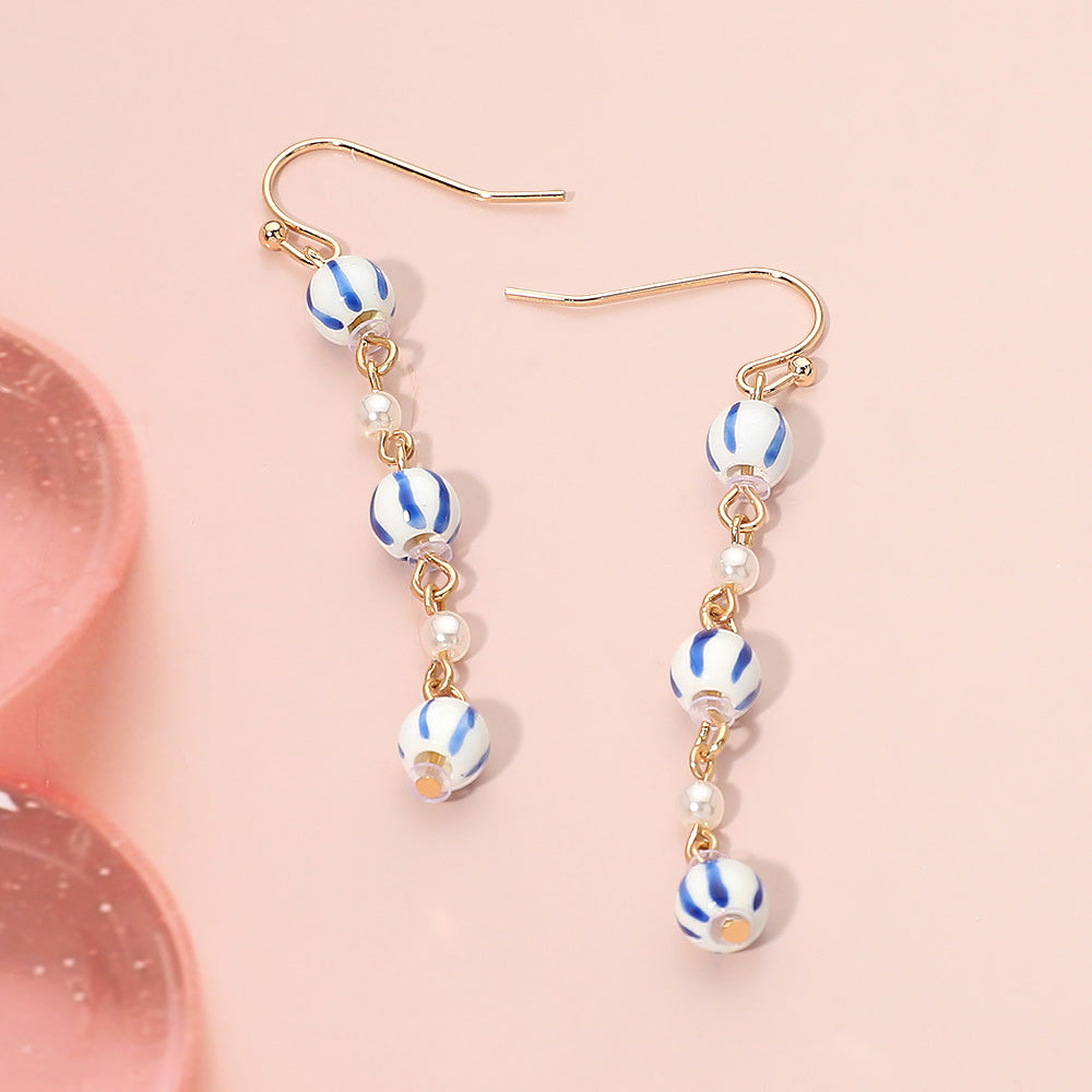 Ceramic Ball Pearl Link Drop Earrings