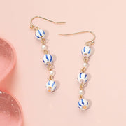 Ceramic Ball Pearl Link Drop Earrings