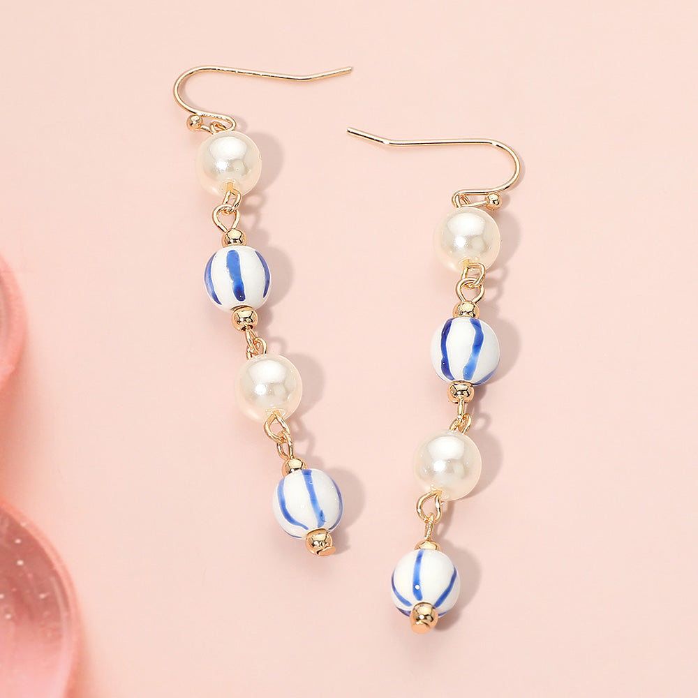 Ceramic Ball Pearl Link Drop Earrings