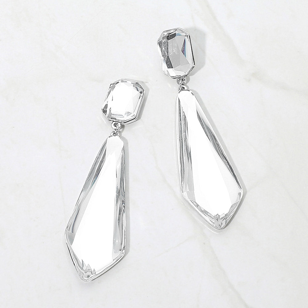 Faceted Long Teardrop Statement Earrings