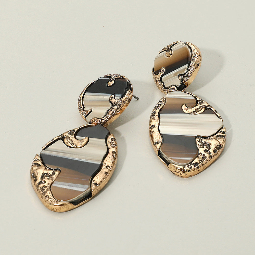 Textured Metal Frame Abstract Celluloid Acetate Drop Dangle Statement Earrings