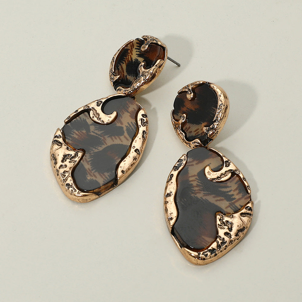 Textured Metal Frame Abstract Celluloid Acetate Drop Dangle Statement Earrings