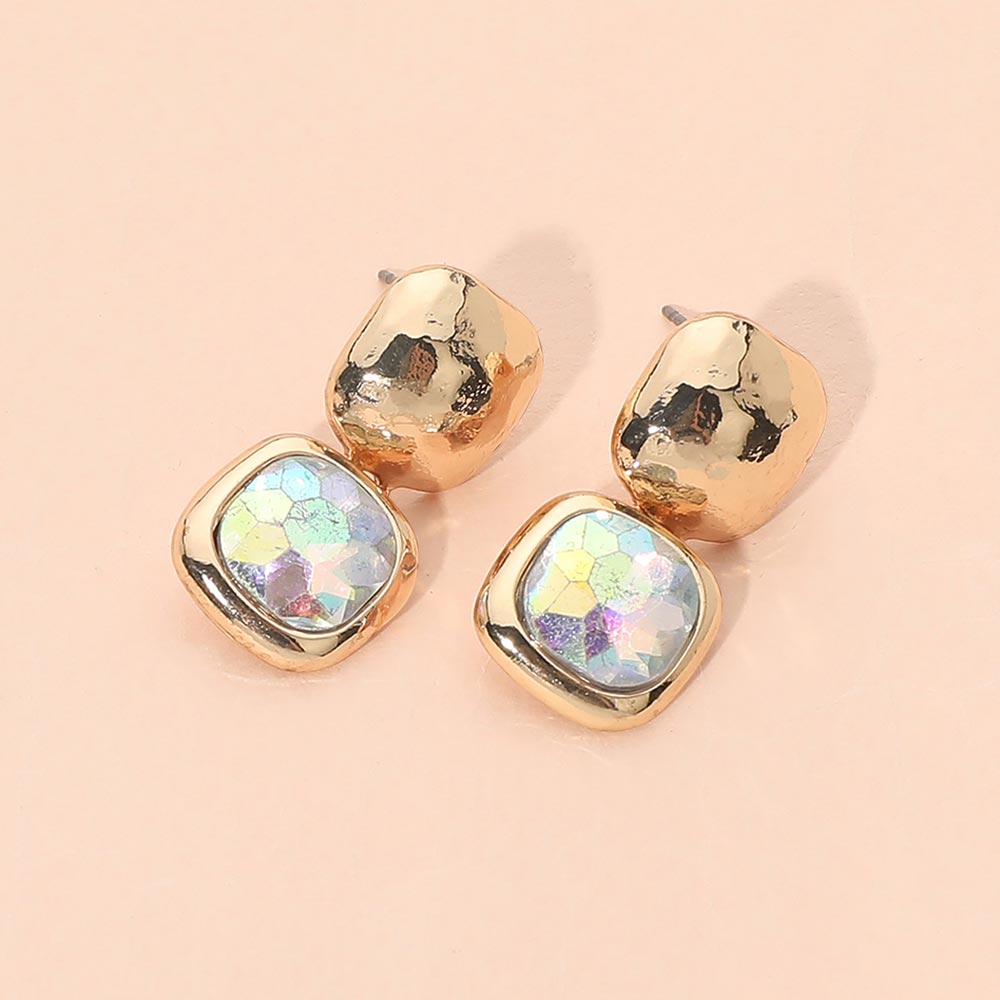 Geometric Square Stone Drop Earrings