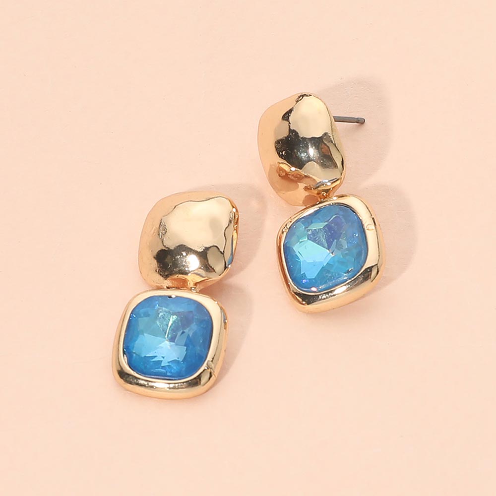 Geometric Square Stone Drop Earrings