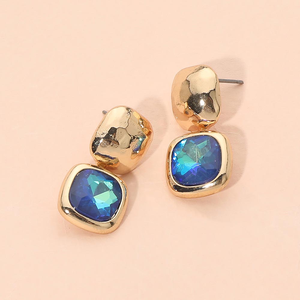 Geometric Square Stone Drop Earrings