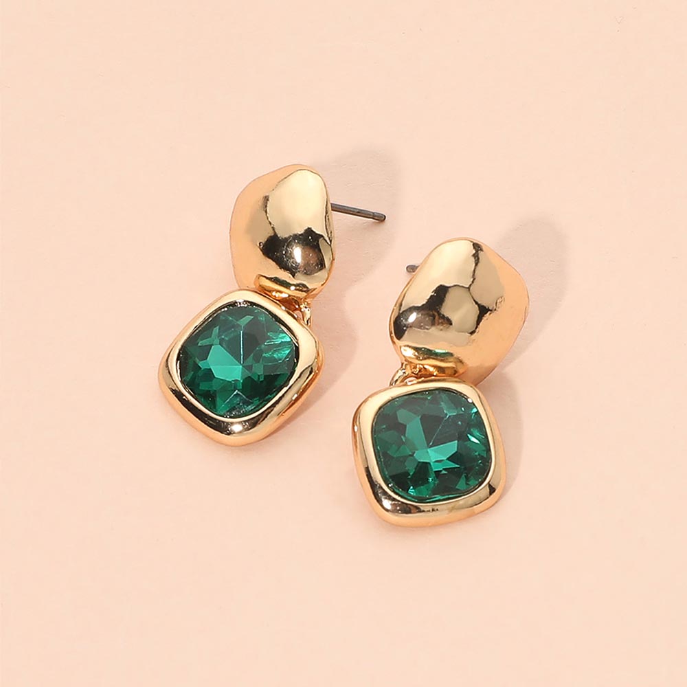 Geometric Square Stone Drop Earrings