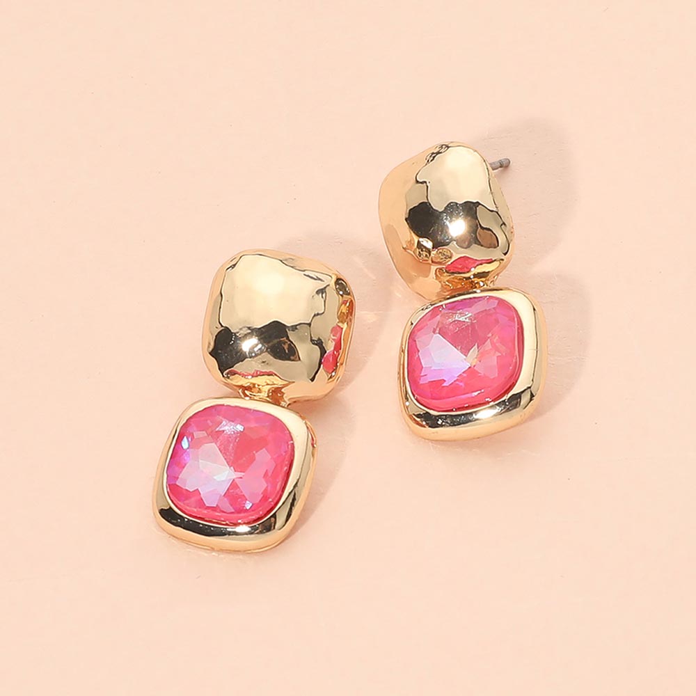 Geometric Square Stone Drop Earrings