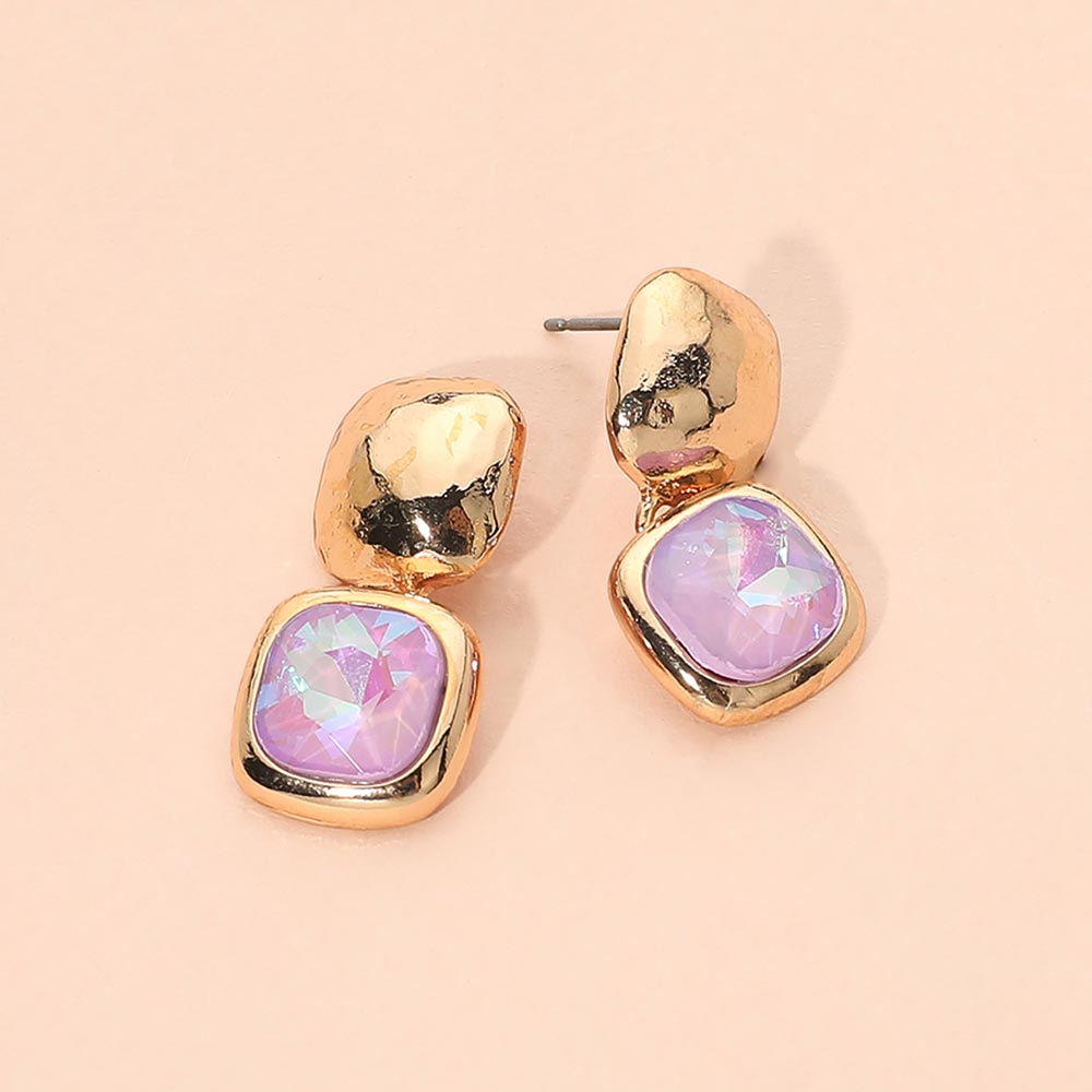 Geometric Square Stone Drop Earrings